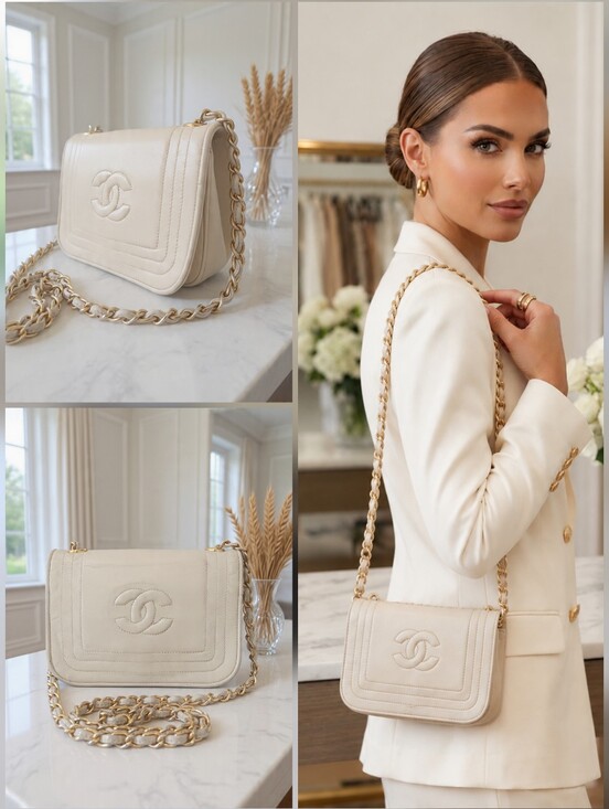 CHANEL Handbags - 👜 Vintage Chanel 1988 Beige Lambskin CC Stitch Small Flap Shoulder Bag
